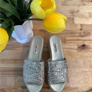 Miu Miu Gold Glitter Platform Espadrille Slides size 38.5 (8)